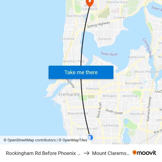 Rockingham Rd Before Phoenix Rd to Mount Claremont map