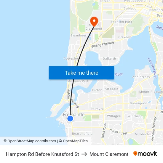 Hampton Rd Before Knutsford St to Mount Claremont map