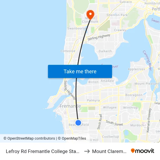 Lefroy Rd Fremantle College Stand 1 to Mount Claremont map