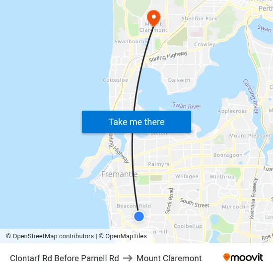 Clontarf Rd Before Parnell Rd to Mount Claremont map