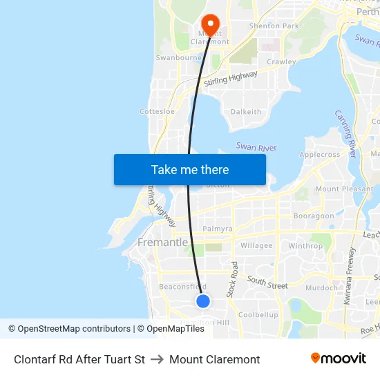 Clontarf Rd After Tuart St to Mount Claremont map