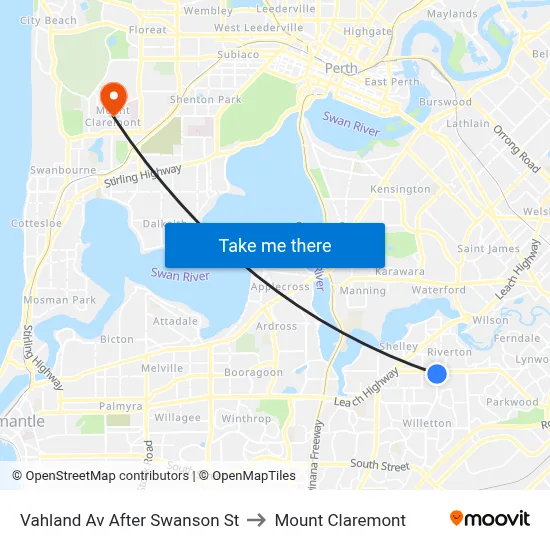 Vahland Av After Swanson St to Mount Claremont map