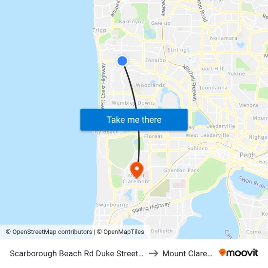 Scarborough Beach Rd Duke Street Cat Id 15 to Mount Claremont map