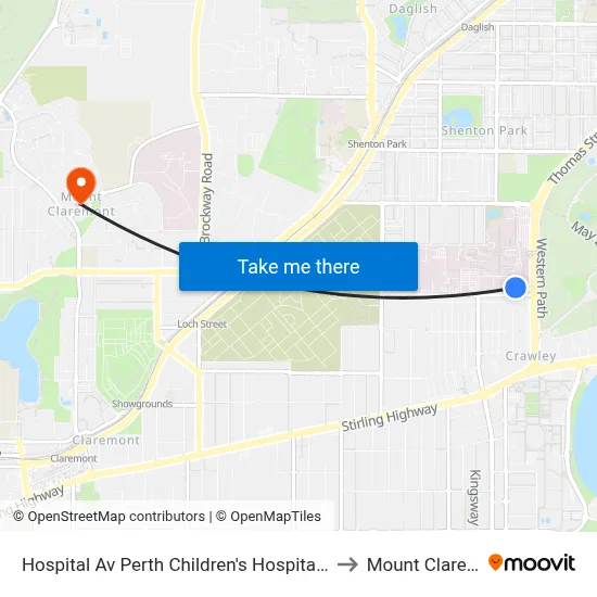 Hospital Av Perth Children's Hospital Cat Id 132 to Mount Claremont map
