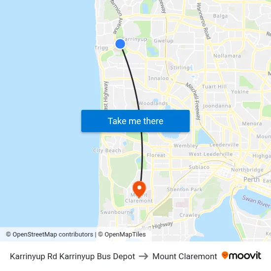 Karrinyup Rd Karrinyup Bus Depot to Mount Claremont map
