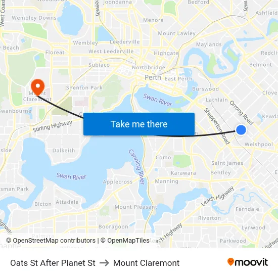 Oats St After Planet St to Mount Claremont map