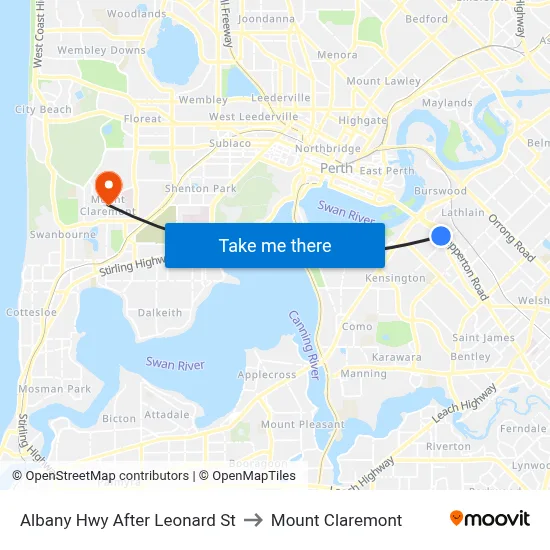 Albany Hwy After Leonard St to Mount Claremont map