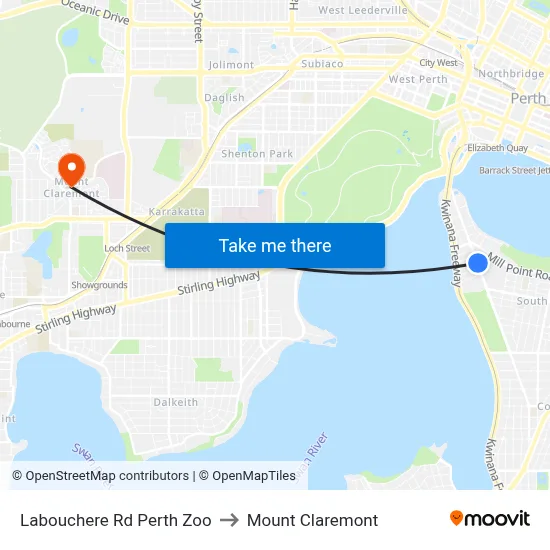 Labouchere Rd Perth Zoo to Mount Claremont map