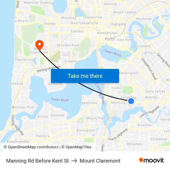 Manning Rd Before Kent St to Mount Claremont map