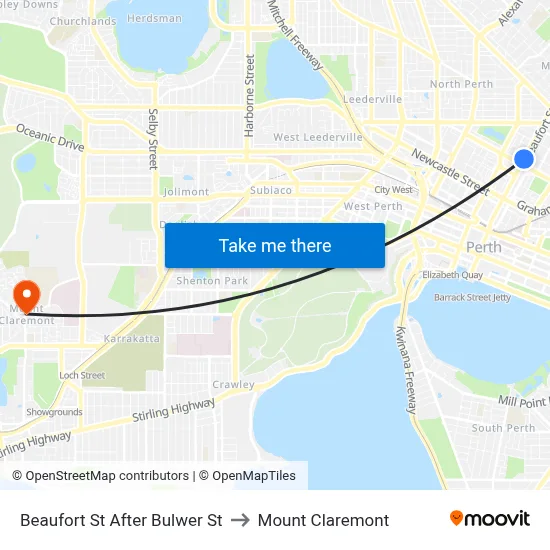 Beaufort St After Bulwer St to Mount Claremont map