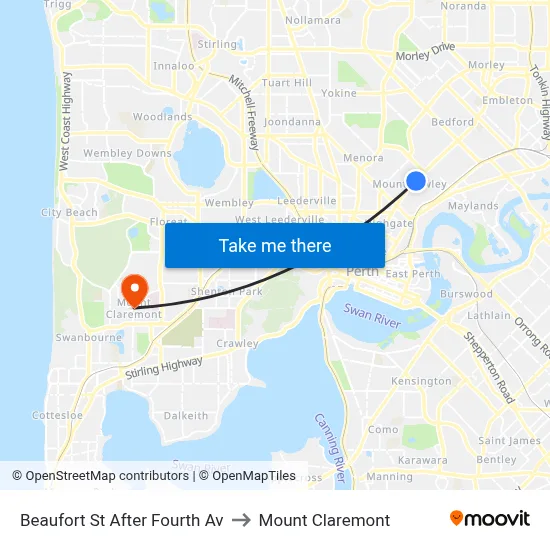 Beaufort St After Fourth Av to Mount Claremont map