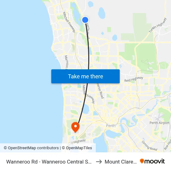 Wanneroo Rd - Wanneroo Central Shopping Ctr to Mount Claremont map