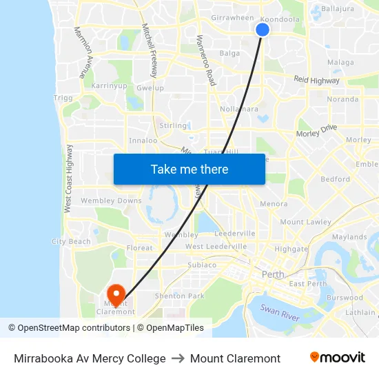 Mirrabooka Av Mercy College to Mount Claremont map