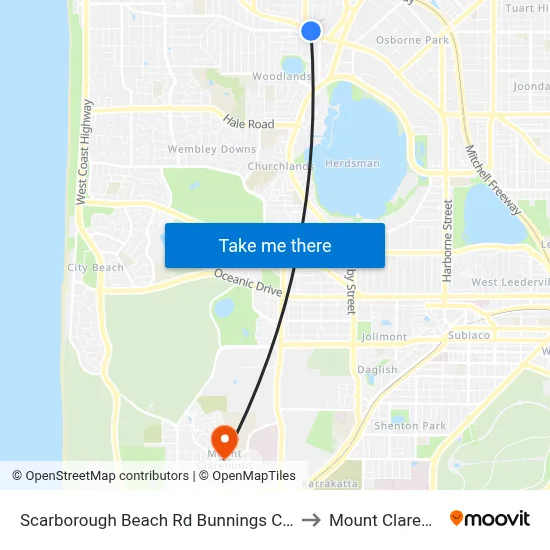 Scarborough Beach Rd Bunnings Cat Id 34 to Mount Claremont map
