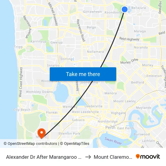 Alexander Dr After Marangaroo Dr to Mount Claremont map