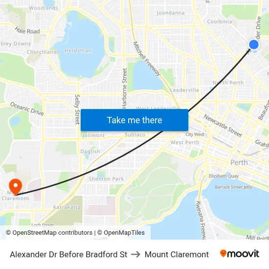 Alexander Dr Before Bradford St to Mount Claremont map