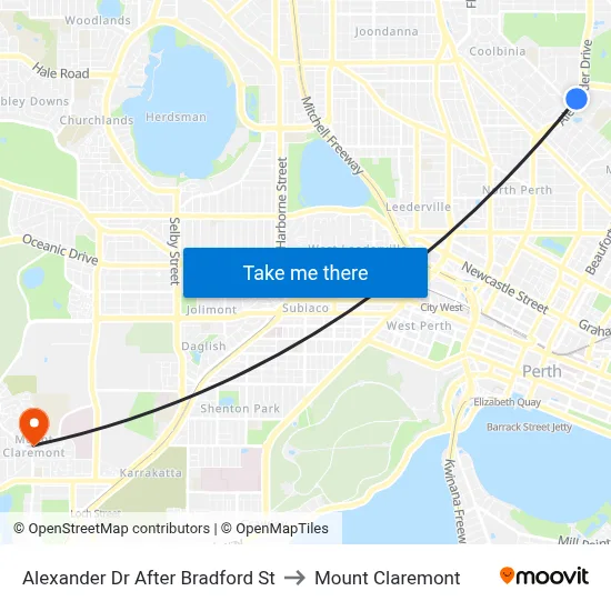 Alexander Dr After Bradford St to Mount Claremont map