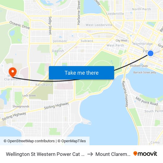 Wellington St Western Power Cat Id 57 to Mount Claremont map