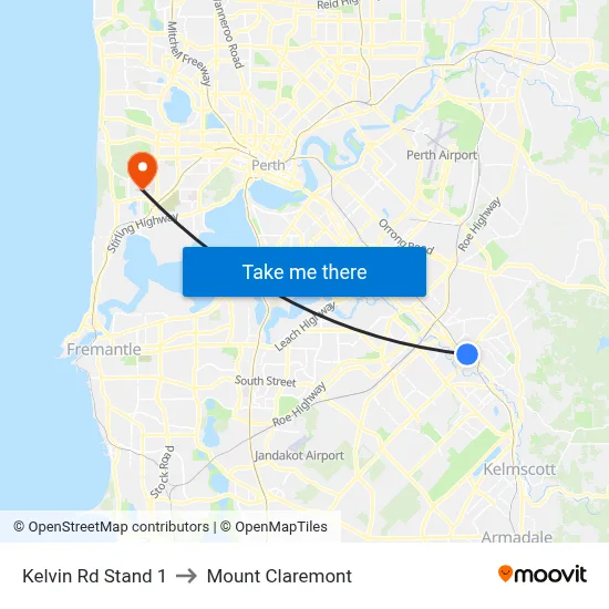 Kelvin Rd Stand 1 to Mount Claremont map