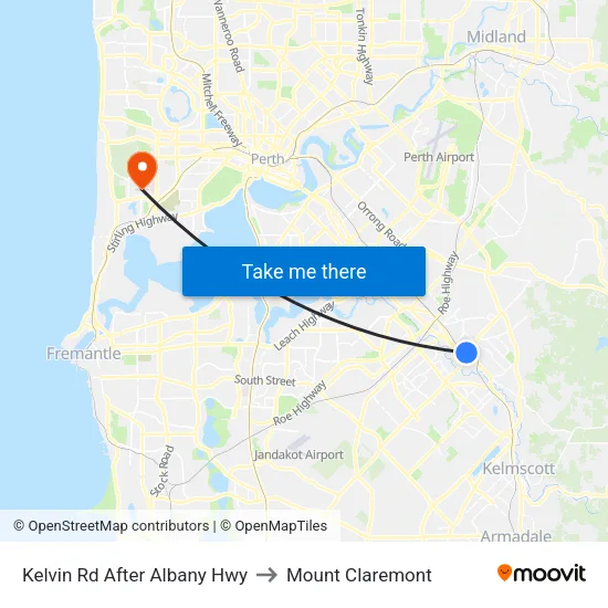 Kelvin Rd After Albany Hwy to Mount Claremont map