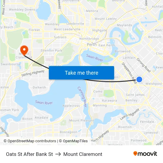 Oats St After Bank St to Mount Claremont map
