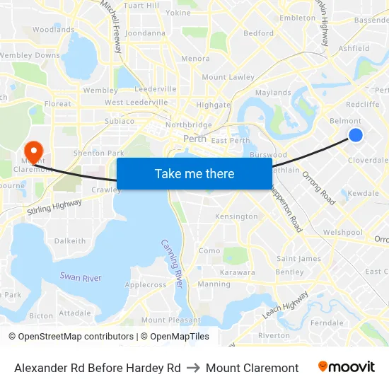Alexander Rd Before Hardey Rd to Mount Claremont map