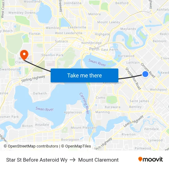 Star St Before Asteroid Wy to Mount Claremont map