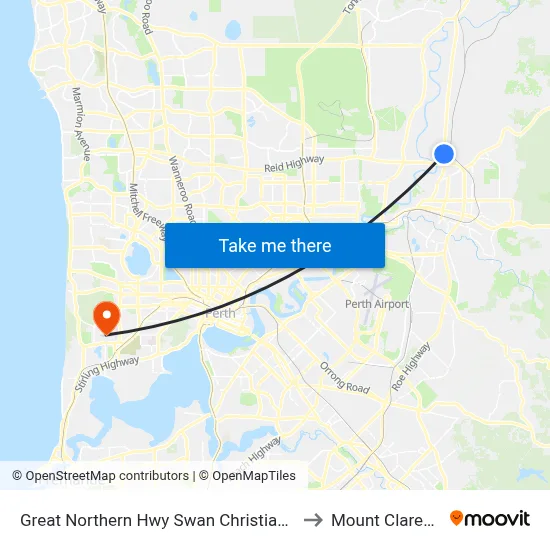 Great Northern Hwy Swan Christian College to Mount Claremont map