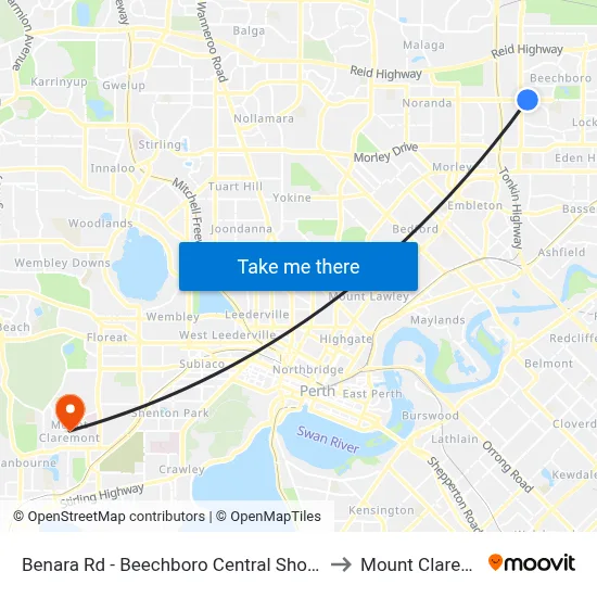 Benara Rd - Beechboro Central Shopping Ctr to Mount Claremont map
