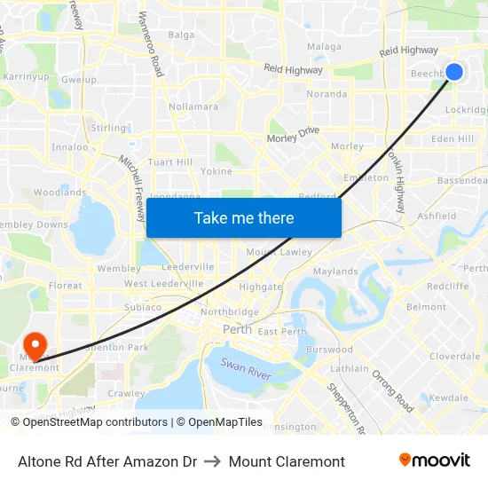 Altone Rd After Amazon Dr to Mount Claremont map