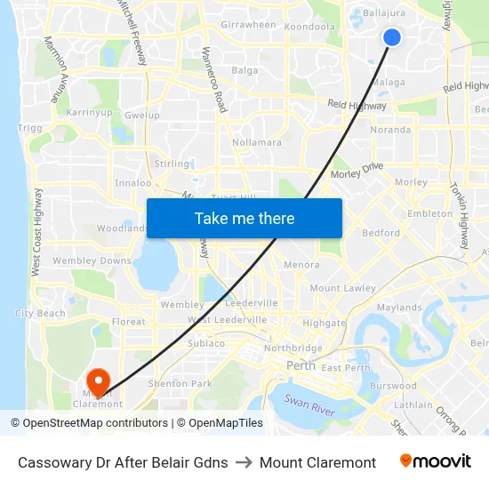 Cassowary Dr After Belair Gdns to Mount Claremont map