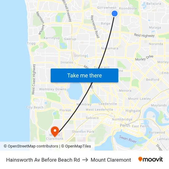 Hainsworth Av Before Beach Rd to Mount Claremont map