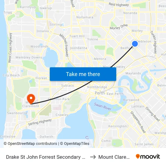 Drake St John Forrest Secondary College to Mount Claremont map