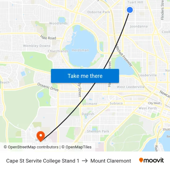 Cape St Servite College Stand 1 to Mount Claremont map