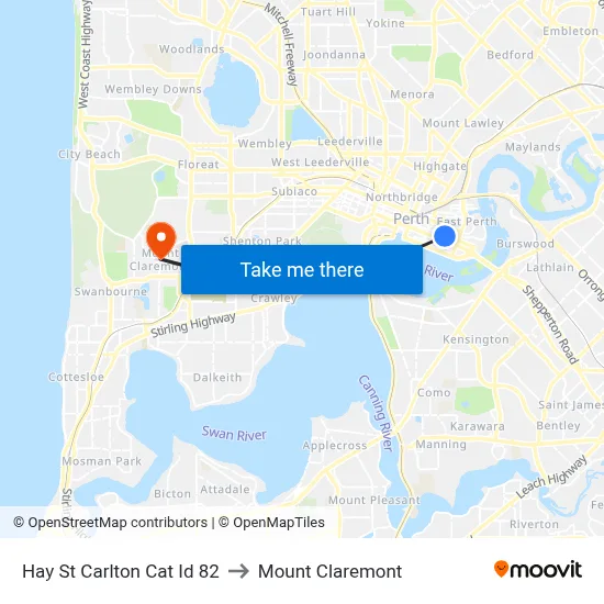 Hay St Carlton Cat Id 82 to Mount Claremont map