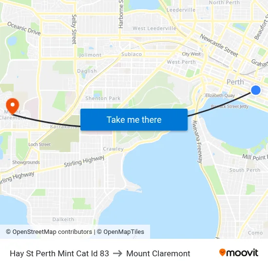 Hay St Perth Mint Cat Id 83 to Mount Claremont map