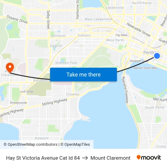 Hay St Victoria Avenue Cat Id 84 to Mount Claremont map