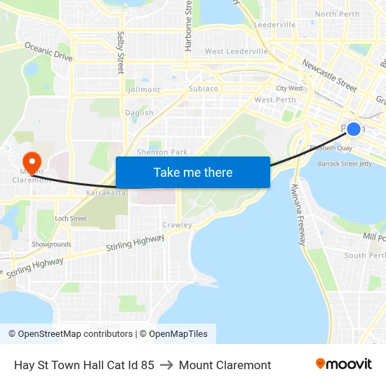 Hay St Town Hall Cat Id 85 to Mount Claremont map