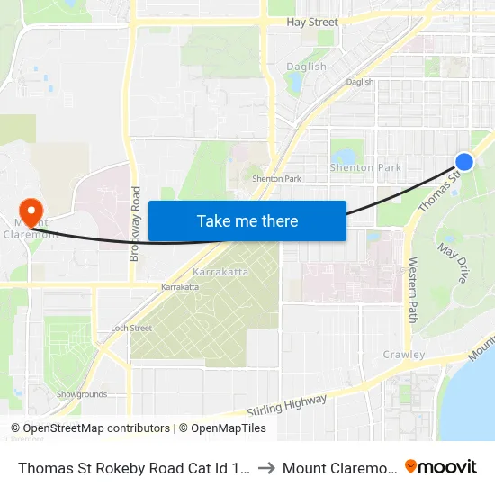 Thomas St Rokeby Road Cat Id 136 to Mount Claremont map