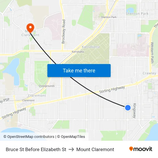 Bruce St Before Elizabeth St to Mount Claremont map