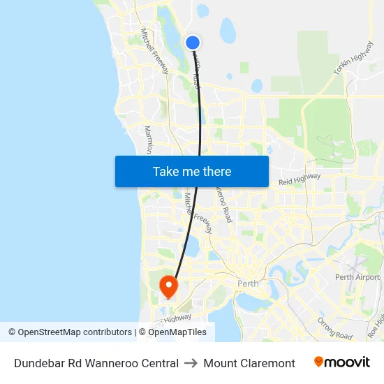 Dundebar Rd Wanneroo Central to Mount Claremont map