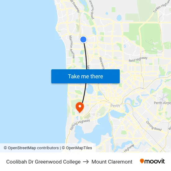 Coolibah Dr Greenwood College to Mount Claremont map