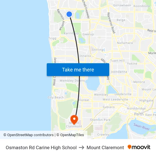 Osmaston Rd Carine High School to Mount Claremont map