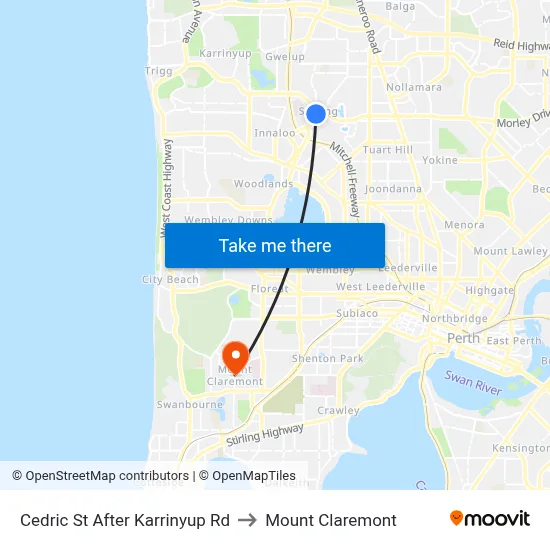 Cedric St After Karrinyup Rd to Mount Claremont map
