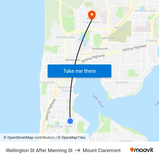 Wellington St After Manning St to Mount Claremont map
