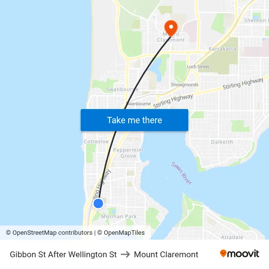 Gibbon St After Wellington St to Mount Claremont map