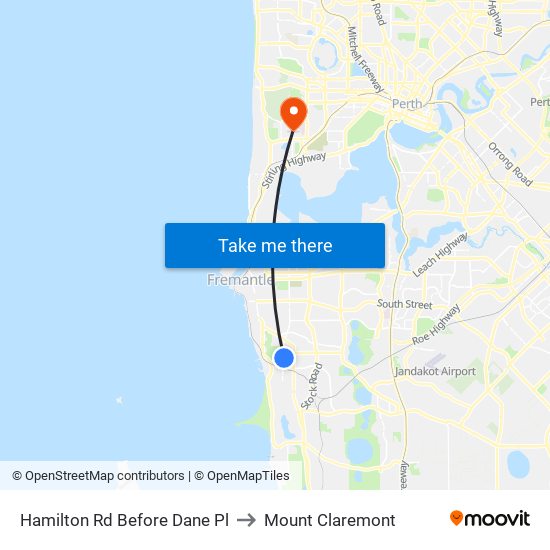 Hamilton Rd Before Dane Pl to Mount Claremont map
