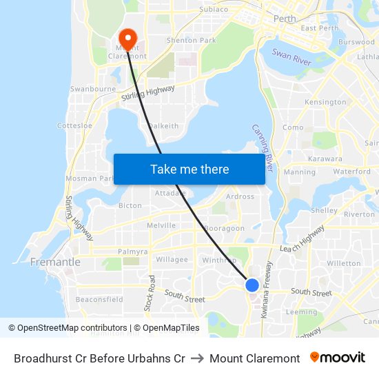 Broadhurst Cr Before Urbahns Cr to Mount Claremont map