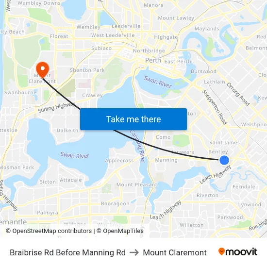 Braibrise Rd Before Manning Rd to Mount Claremont map