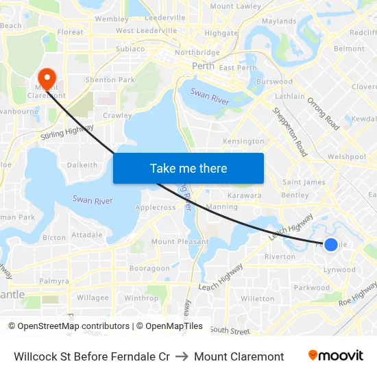 Willcock St Before Ferndale Cr to Mount Claremont map